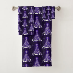 Modern Purple Holiday Tree Motif Bath Towel Set
