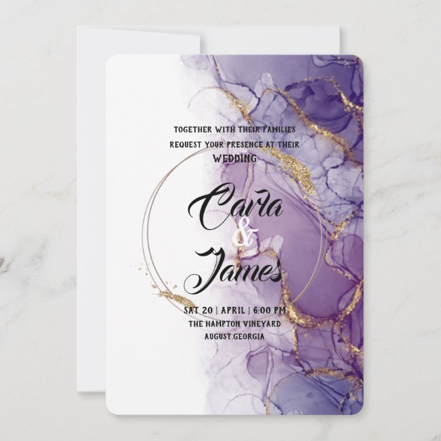 modern purple ink Watercolor elegant wedding Invitation (Front)