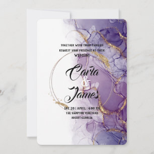 modern purple ink Watercolor elegant wedding Invitation