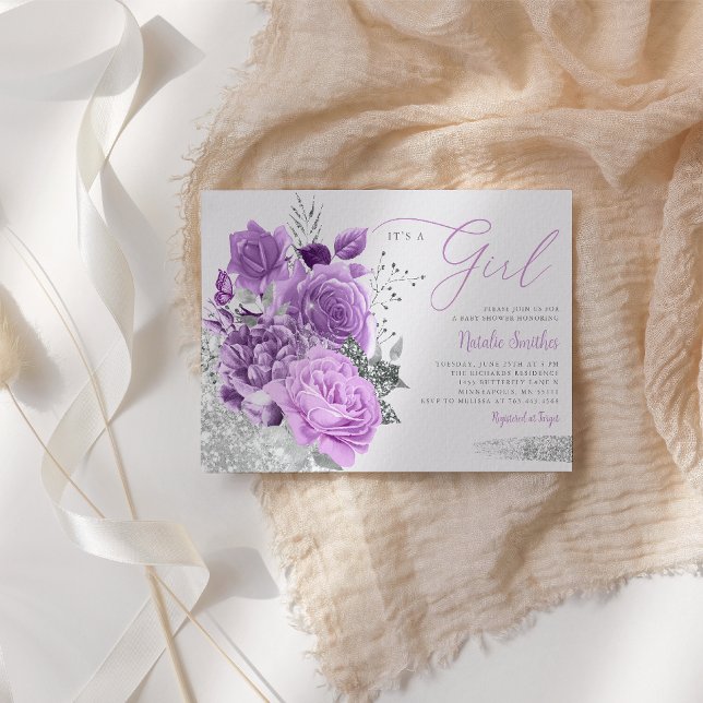 Modern Purple Its A Girl Floral Boho Baby Shower Invitation (Creator Uploaded)