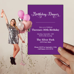 Modern Purple Jewel Tone Elegant Birthday Dinner Invitation