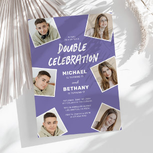 Modern Purple Joint Photo Birthday Party Invitation