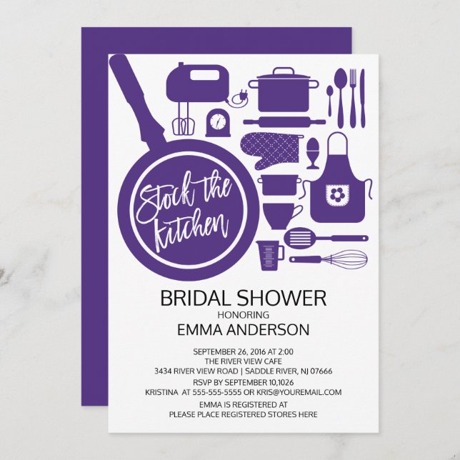 Modern Purple Kitchen Bridal Shower Invitation (Front/Back)