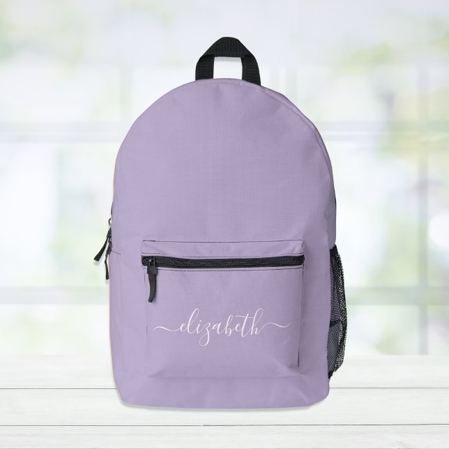 Modern Purple Lavender Personalised Script Printed Backpack (Creator Uploaded)