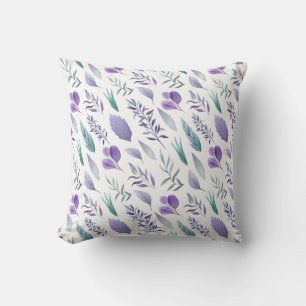 Modern Purple Lavender Teal Green Leaves   Cushion