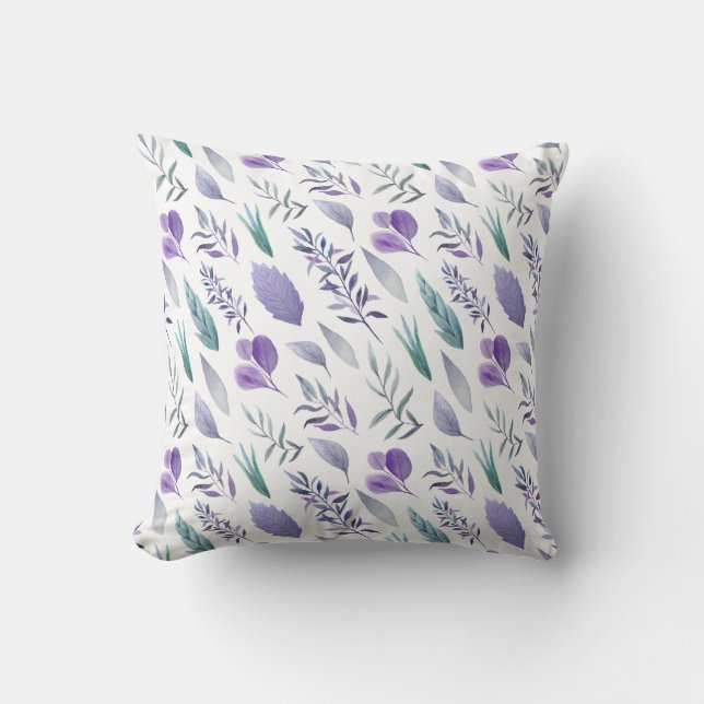 Modern Purple Lavender Teal Green Leaves | Cushion (Front)