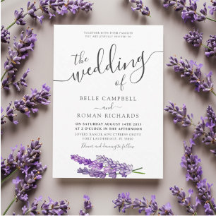 Modern Purple Lavender Watercolor Wedding Invitation