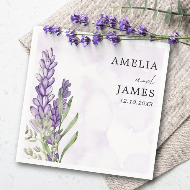 Modern Purple Lavender Watercolor Wedding  Napkin (Creator Uploaded)
