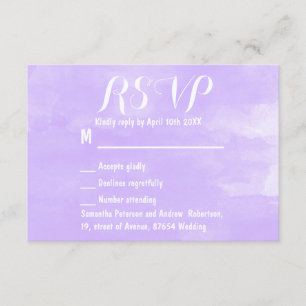 Modern purple lavender watercolor wedding RSVP Card
