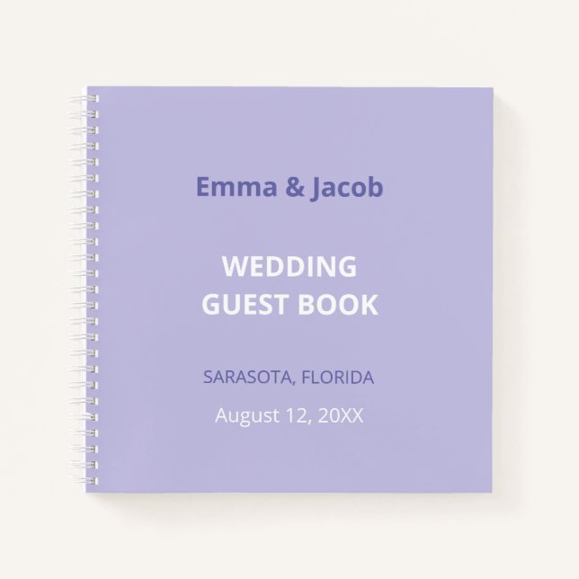 Modern Purple Lavender Wedding Guest Book (Front)
