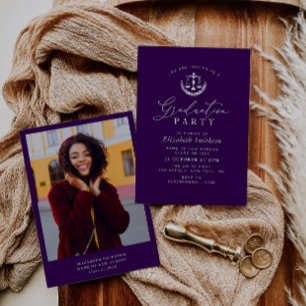 modern purple law school graduation party invitation