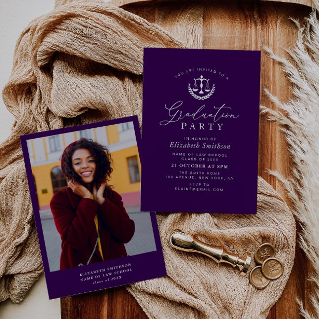 modern purple law school graduation party invitation (Creator Uploaded)