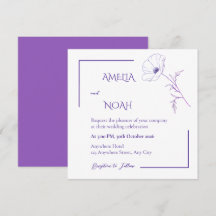 Modern Purple Line Art Floral Wedding Invitation