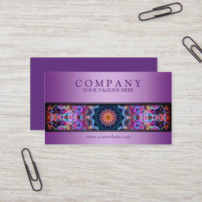 modern Purple Lotus mandala purple Business Card (Front/Back In Situ)