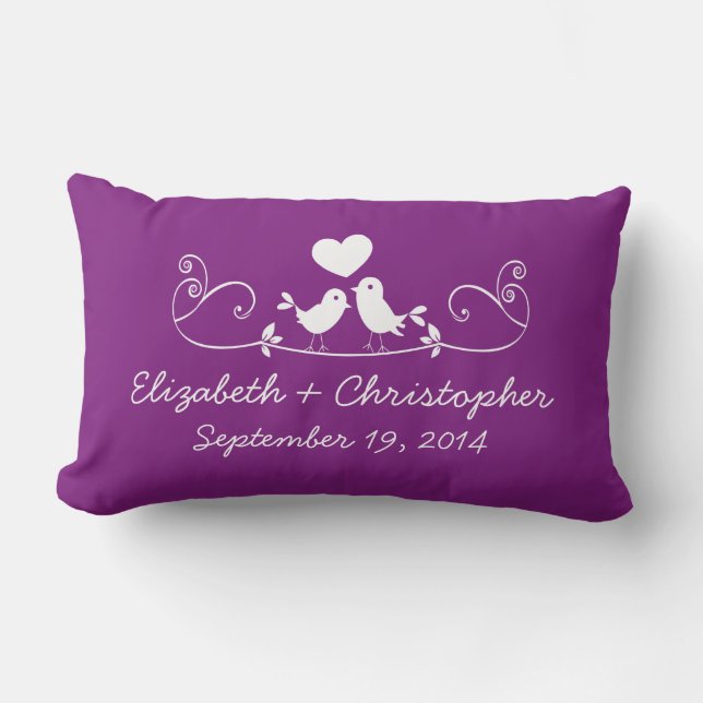 Modern Purple Love Birds Personalised Throw Pillow (Front)
