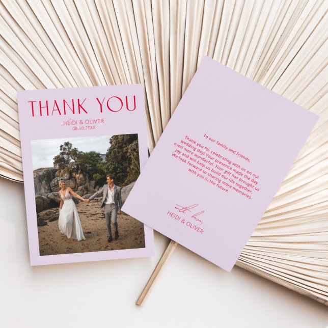 Modern Purple Magenta Photo Wedding Thank You Card (Modern Purple Magenta Photo Wedding Thank You Card)
