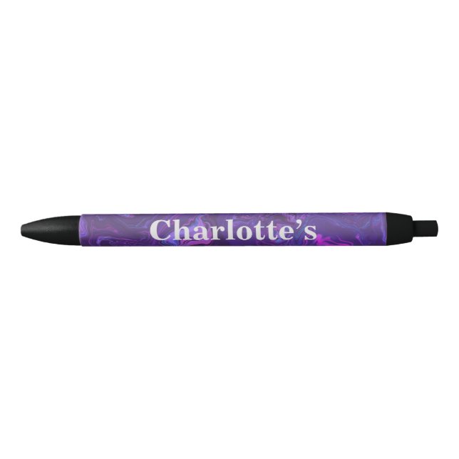 Modern Purple Marble Abstract Back to School Black Ink Pen (Front)
