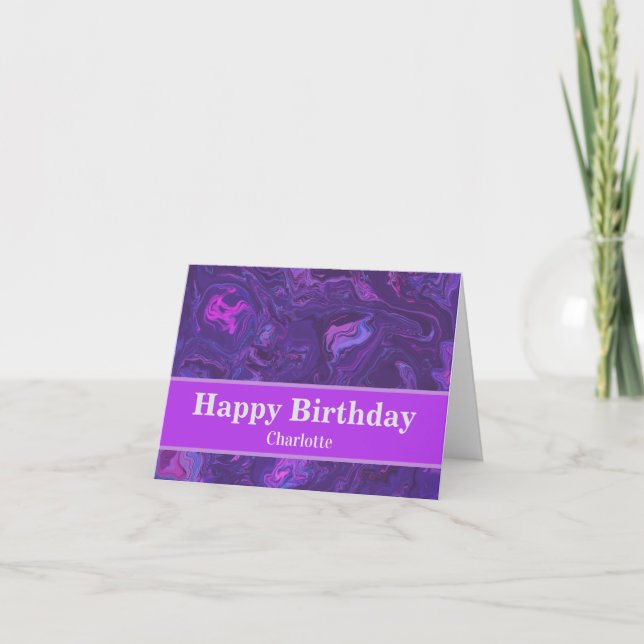Modern Purple Marble Abstract Card (Front)