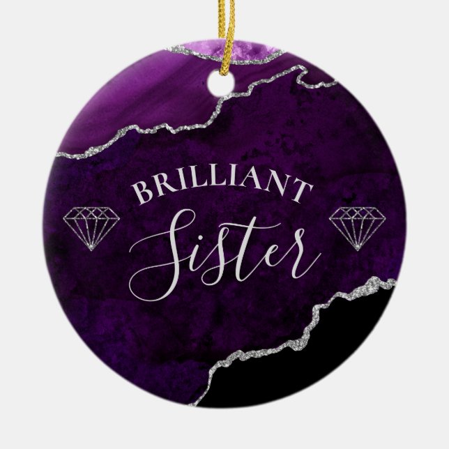 Modern Purple Marble Agate Brilliant Sister  Ceramic Ornament (Front)