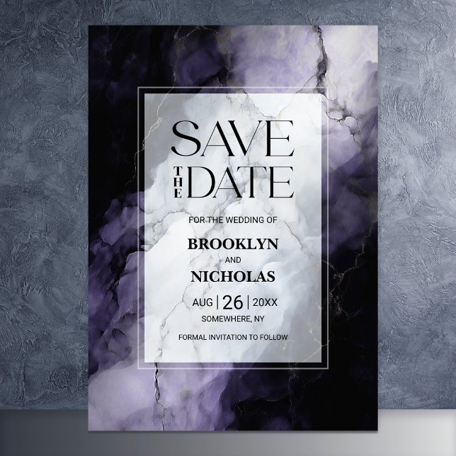 Modern Purple Marble Wedding Save the Date (Creator Uploaded)