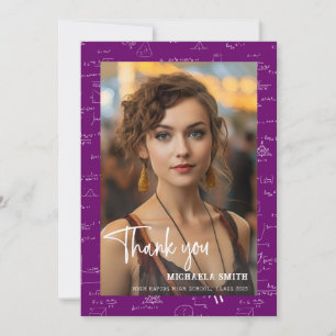 Modern Purple Math Script Photo Graduation Thank You Card