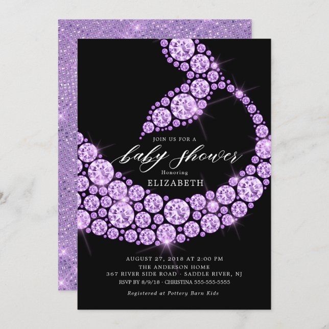 Modern Purple Mermaid Baby Shower Invitation (Front/Back)