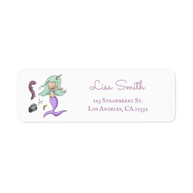 Modern Purple Mermaid Dancing Return Address Label (Front)