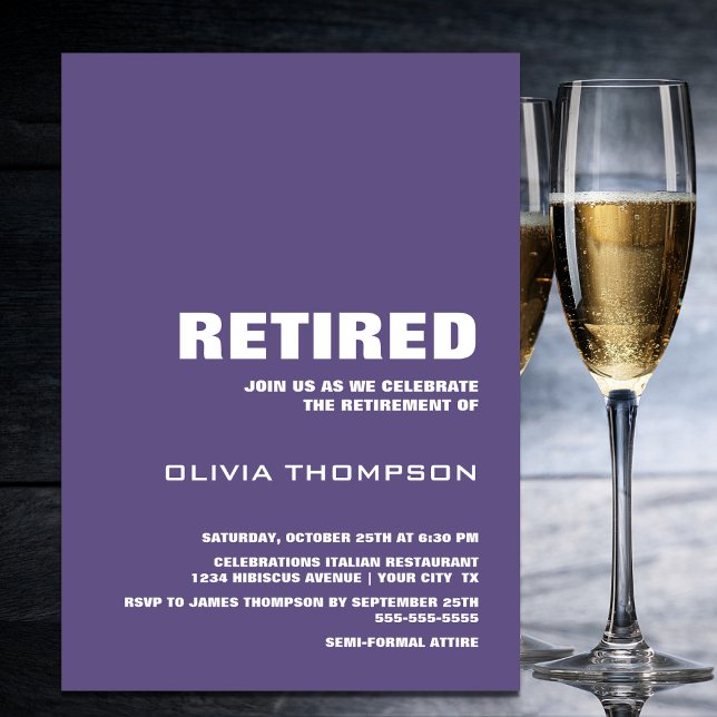 Modern Purple Minimalist Retirement Party Invitation (Creator Uploaded)