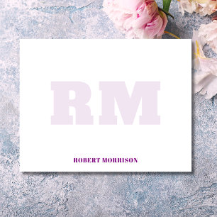 Modern Purple Monogram Stationery Note Card