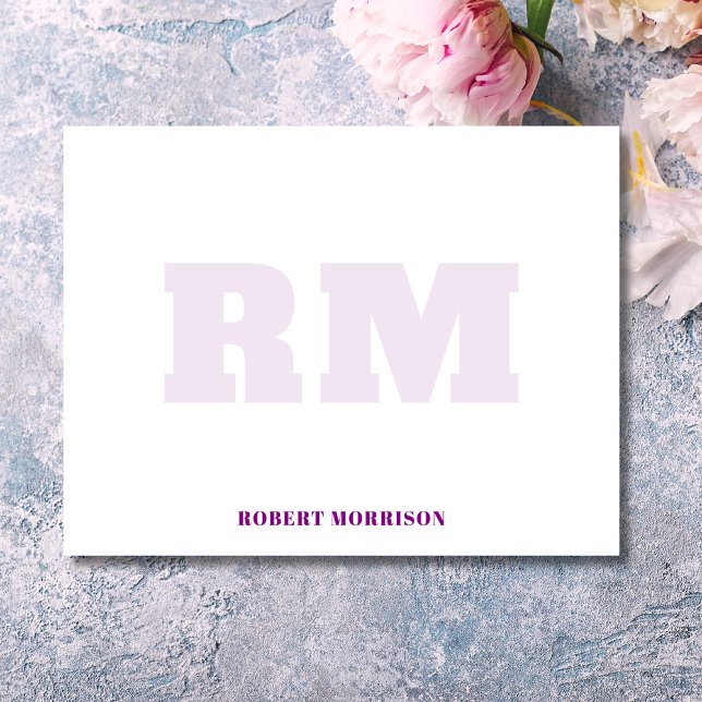 Modern Purple Monogram Stationery Note Card (Creator Uploaded)