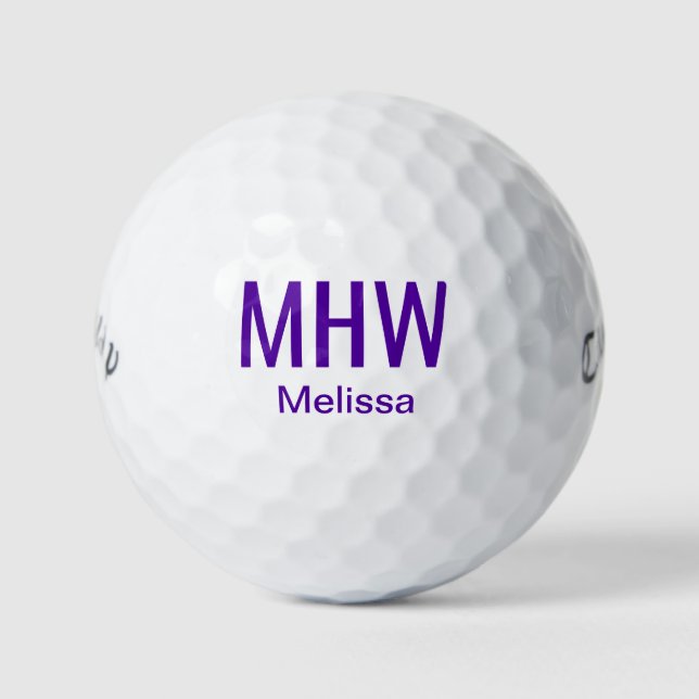 Modern Purple Monogrammed Golf Balls (Front)