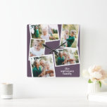 Modern purple multi photo family home decor square wall clock<br><div class="desc">Modern purple simple contemporary elegant multi photo family home decor clock. Ideal birthday,  Christmas,  anniversary,  Mothers day,  fathers day,  new home,  wedding gift.</div>