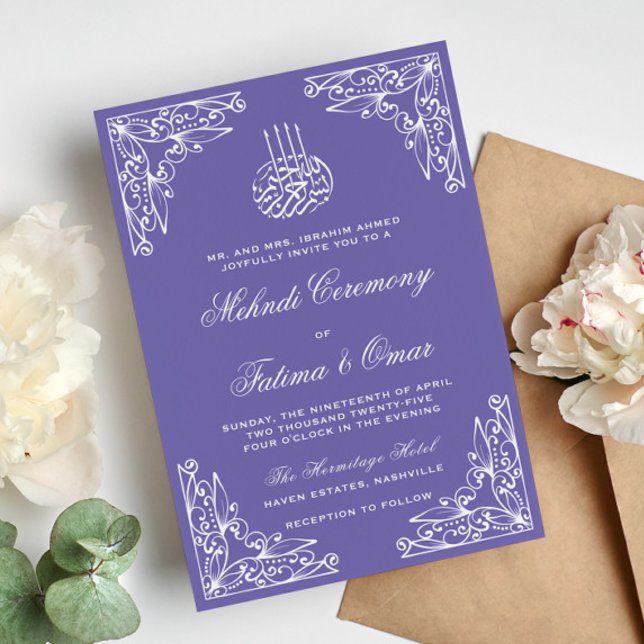 Modern Purple Muslim Islamic Henna Mehndi Ceremony Invitation (Creator Uploaded)