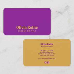 Modern Purple Mustard yellow Typography Business Card