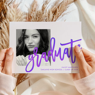 Modern Purple Ombre Typography Photo Grad Party Invitation