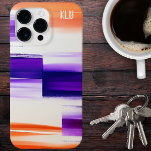 Modern Purple & Orange Brush Strokes Monogram Case-Mate iPhone 14 Pro Max Case