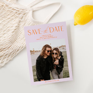 Modern Purple & Orange Photo Save the Date Card