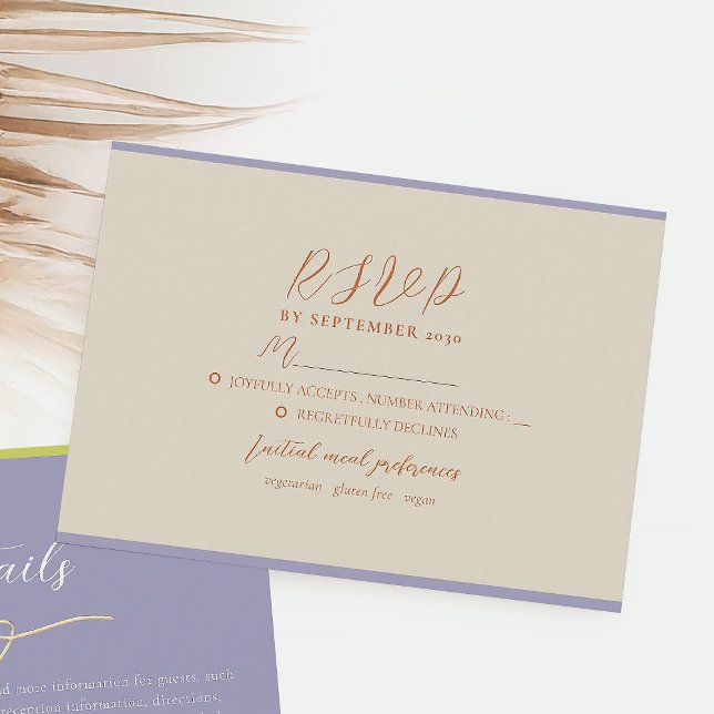 Modern Purple Orange Wedding RSVP Card (Creator Uploaded)