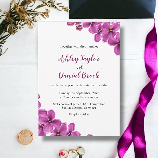 Modern Purple Orchid Flower Summer Floral Wedding Invitation (Creator Uploaded)