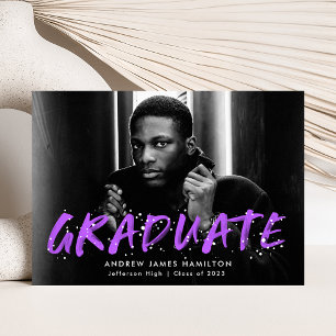 Modern Purple Paint Splatter Photo Graduation Announcement