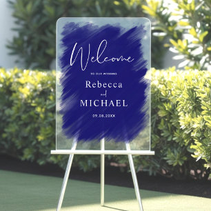 Modern purple painted monogram wedding welcome  acrylic sign