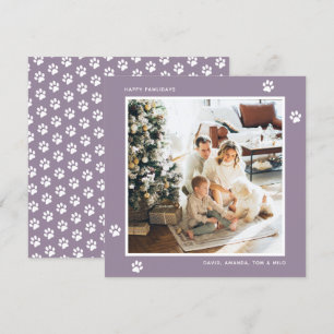 Modern Purple Paw Dog Cat Owner Photo Holiday Card