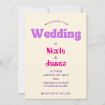 Modern Purple Peach Elegant Wedding Invitation