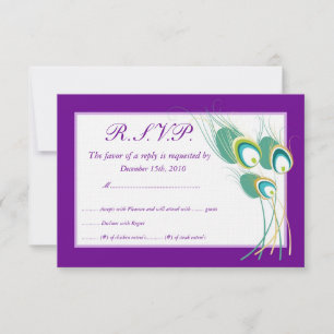 Modern Purple Peacock Wedding RSVP Cards