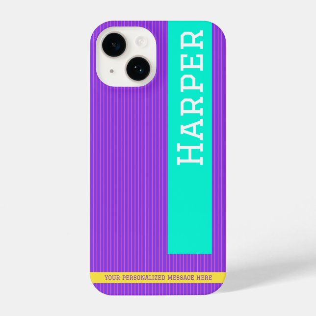 Modern Purple Personalised Name Iphone Case (Back)