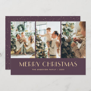 Modern Purple Photo Collage Christmas Cards