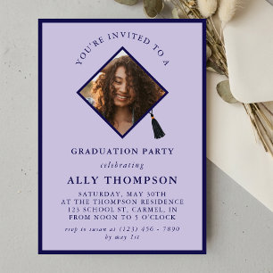 Modern Purple Photo Frame Graduation Party Invitation