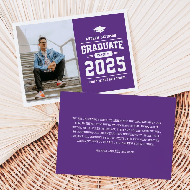 Modern Purple Photo Graduation Announcement (Creator Uploaded)