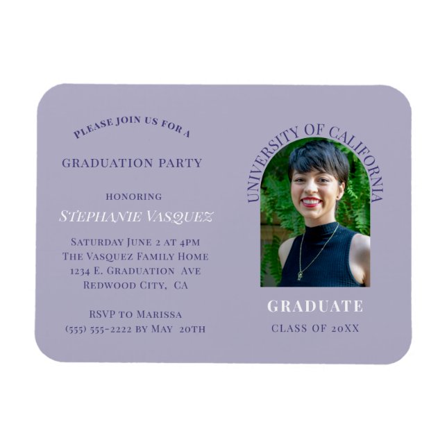 Modern Purple Photo Graduation Party Invitation  Magnet (Horizontal)