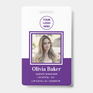 Modern Purple Photo ID Business Logo Employee  Badge